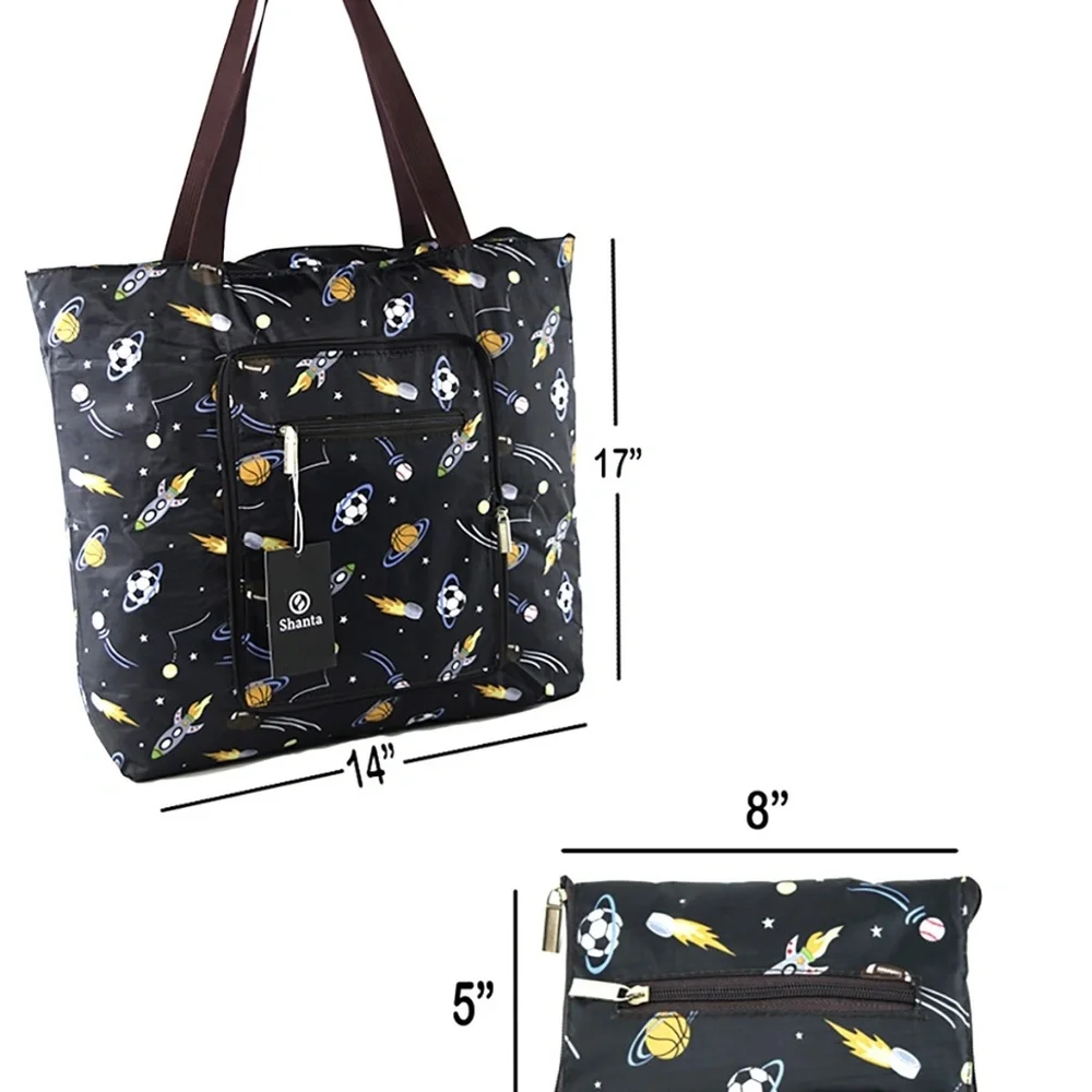 Foldable Tote Bag for Women-Top Zipper Black Premium Quality Lightweight NWT